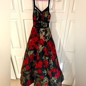 COPY - Red, black, gold embroidered Jovani dress/gown size 2